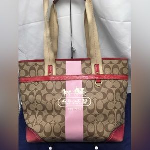 Coach Heritage Stripe Signature Tote Shoulder Bag 11350 Canvas Pink Stripe